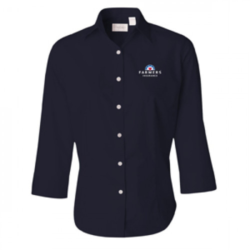 Ladies Navy Blue 3/4 Sleeve Dress Shirt